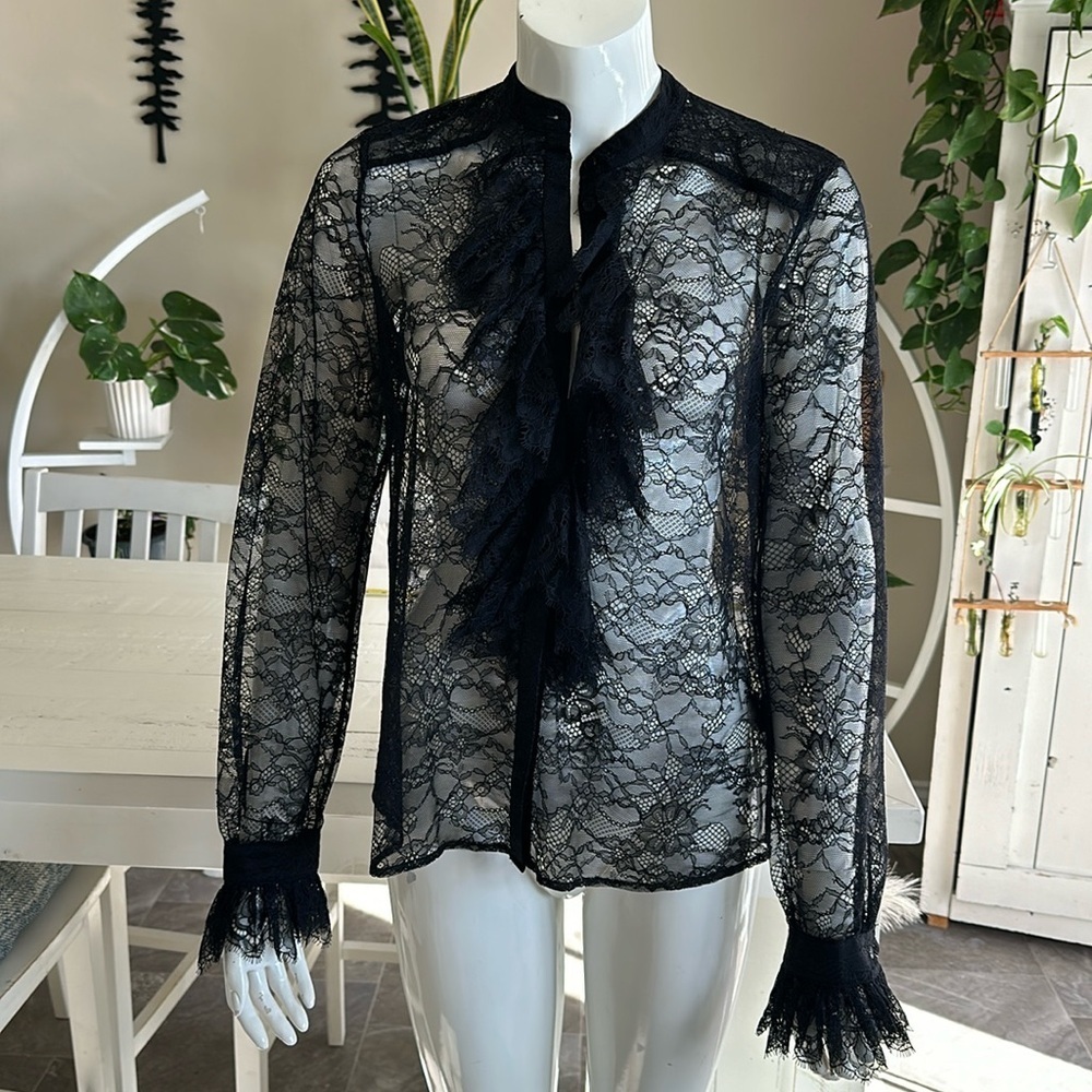 H & M spring collection, size 10 black lace button up see-through blouse